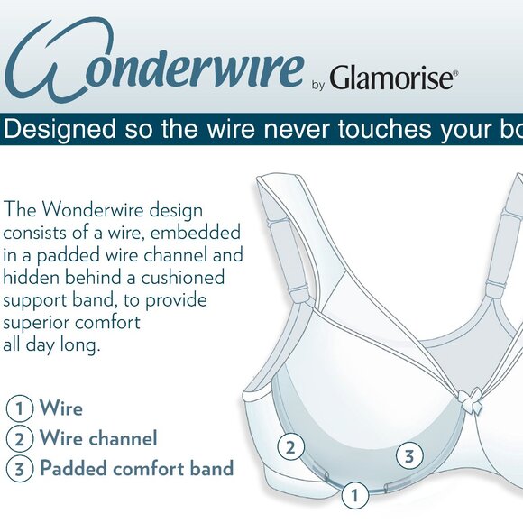 Glamorise 46G WONDERWIRE Bra Satin & Lace UNDERWIRE (FLEXI SIDE BONES) Ivory NEW - Picture 16 of 16